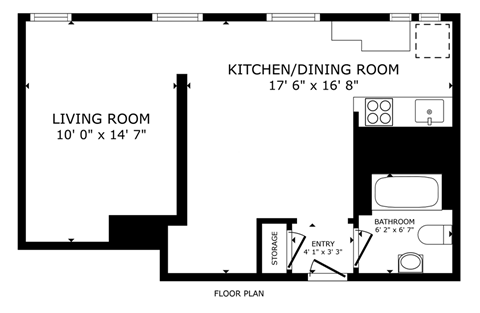Floor plan for studio, 1 bath, 475 sqft